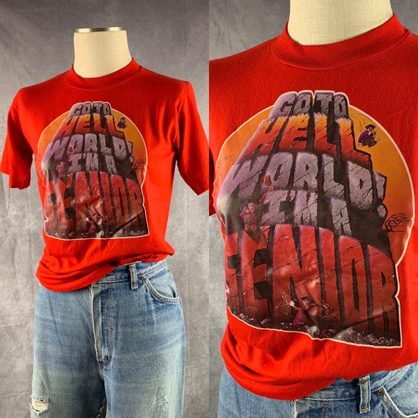 80s Go To Hell World I’m a Senior Vintage T-shirt 1980s High School Tee (xs)