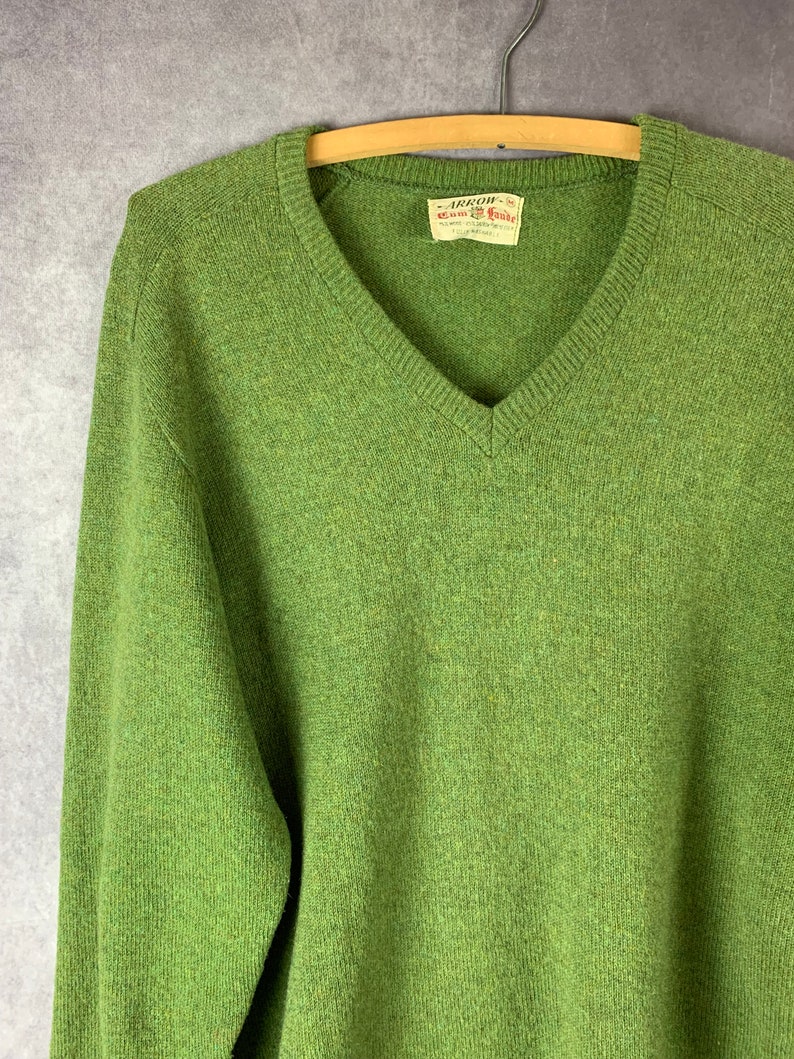 Vintage 60s Mens Arrow Cum Laude Green V-neck SweaterM image 3