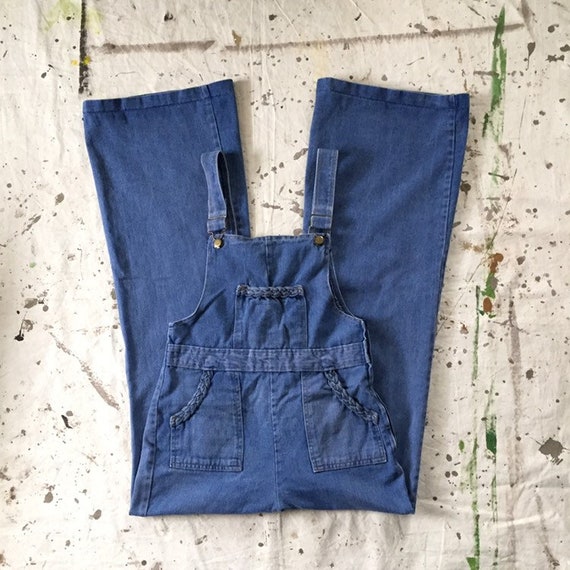 1970s Denim Bell Bottom Overalls / Vintage 70s Wom