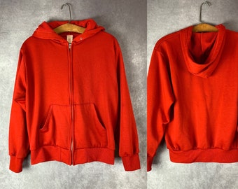 Vintage 70s Red Thermal Polyester Hoodie Jacket Sweatshirt (S/M)