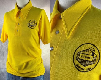 1970s Vintage Bowling Shirt 70s Ft Wayne Bowling Assn Yellow Knit NOS
