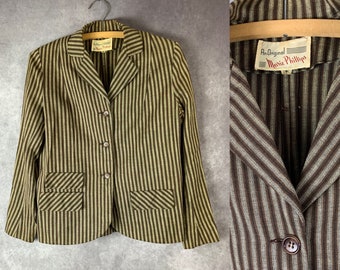 Vintage 1940s Striped Brown + Black Blazer Jacket (xs)
