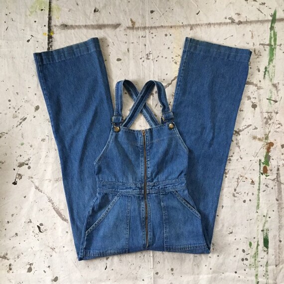 1970s Denim Wide Leg Overalls / Vintage 70s Women'