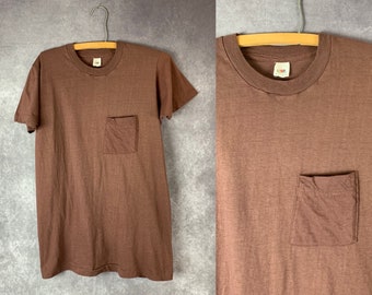 Vintage Fruit Of The Loom Brown Chest Pocket Cotton T-shirt (s)
