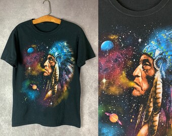 Vintage Native American Galaxy Space Black T-shirt (xs/s)