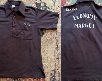 Walt’s Vintage 1970s Brown Poly Bowling Shirt - Economy Market (M)