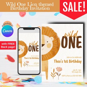 Wild one birthday, lion birthday party, lion party, wild one, party favors, party invite, kids invitation, boys invitation, girls invitation