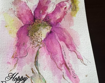 Happy Easter hand painted watercolor floral blank card, pinks, not a print, give back 20% to childhood charity