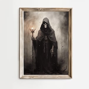 Grim Reaper Halloween Decor Dark Wall Art Scary  Digital Download Spell Spooky Halloween Horror Death Portrait Printable Impressionist Art