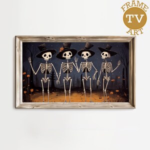Spooky Cartoon Halloween Skeletons with Hats Frame TV Art Creepy Family Halloween Digital Download Spooky Samsung TV Art Halloween Decor