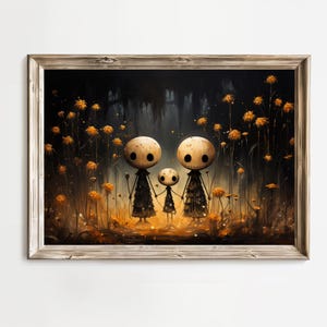 Spooky Cartoon Halloween Skeleton Family Wall Art Scary Skeleton Halloween Decor Digital Download Halloween Printable Art