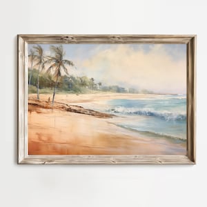 Golden Palm Beach, Printable Wall Art, Beachfront Decor, Vintage summertime, Beach landscape, Sea Surf, Golden Sands, Impressionist print