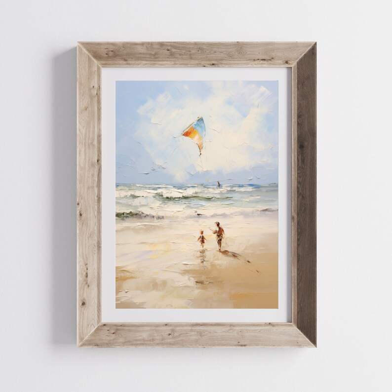 Flying a Kite at the Beach in Summer Time, Printable Wall Art ...