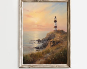 Lighthouse after the Storm Digital download Printable Wall Art Coastal Charm, Nautical Decor, Coastal Vintage, Impressionist painting