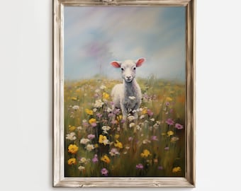 故郷の羊」 手描き 肉筆 油絵 風景画 原画 油彩画 印象派 故郷の羊