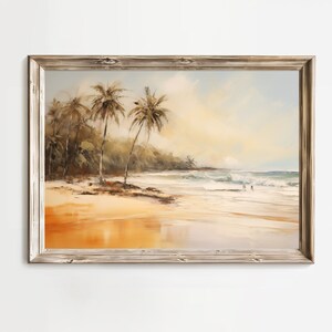 Pacific Palm Beach, Printable Wall Art, Beachfront Decor, Vintage summertime, Beach landscape, Sea Surf, Golden Sands, Impressionist print