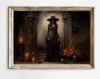 Gothic Witch Halloween Decor Dark Magic Wall Art Scary Witch Digital Download Spell Spooky Witchy Halloween Printable Impressionist Art