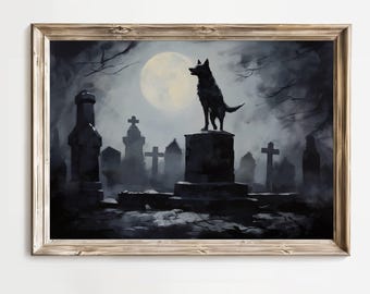 Dire Wolf in the Full Moon Halloween Decor Howling Blood Moon Wall Art Scary Creepy Wolf Digital Download Spell Halloween Printable Art
