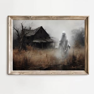 Decoración de casa fantasma embrujada de Halloween Arte de pared de magia oscura Descarga digital de fantasmas aterradores Arte impresionista imprimible de casa espeluznante de Halloween