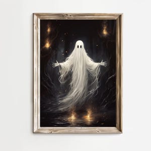Spooky Halloween Ghost Spirit Decor Creepy Wall Art Scary Sheet Ghost Digital Download Halloween Printable Impressionist Art