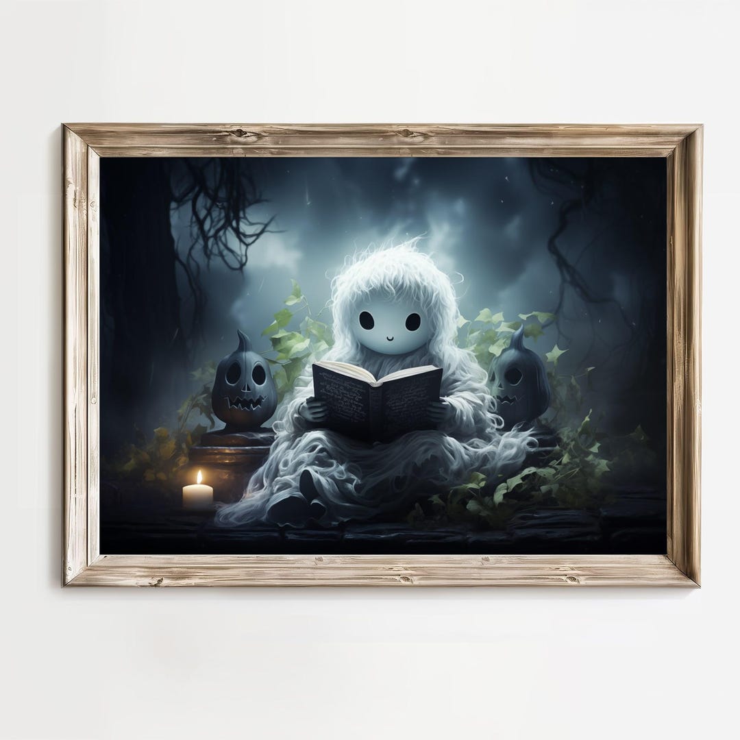 Cute Spooky Halloween Ghost Reading a Bedtime Story Creepy Wall Art ...