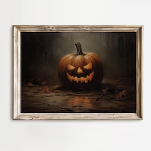 Scary Carved Pumpkin Halloween Decor Vintage Feel Wall Art Scary Jack-o-Lantern Digital Download Spooky Art Halloween Printable