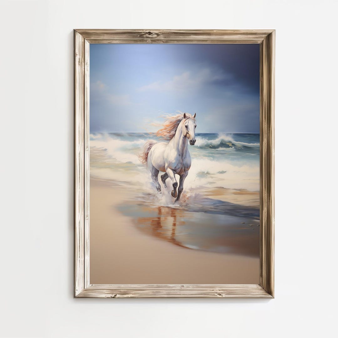 White Horse Running Through the Sea Spray Printable Wall Art Horse ...