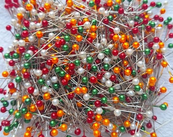 1000 Pearl Pins CHRISTMAS MIX - Red, Green, Gold & White Pearl -  Choose Shaft Length 1-1/4" or 1-1/8" Free USA Shipping - Sharp Craft Pins