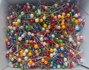 1000 Pearl Pins MIX Green, Red, Gold, White, Pale Pink, Purple, Royal Blue, Pale Blue - 1-1/8 Inches long - 4mm Round Heads Sharp Craft Pins