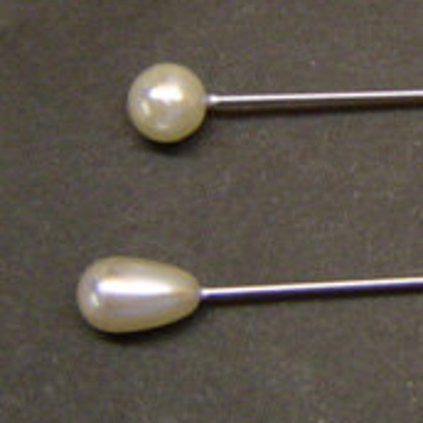 Pearl Headed Pins Corsage - Teardrop or Round Pearl Head - 2" Long - White Pearl  - High Quality Pins