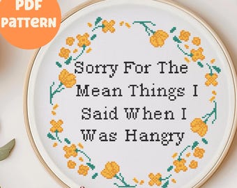 Hangry Snarky Cross Stitch Pattern: Funny Sassy Embroidery (Digital PDF)