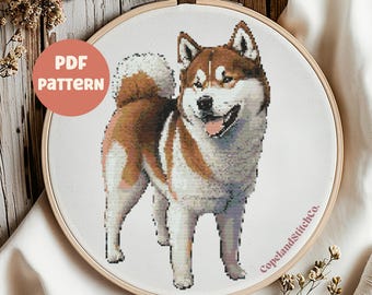 Akita Dog Cross Stitch Pattern, Watercolor Pixel Art (PDF Download)