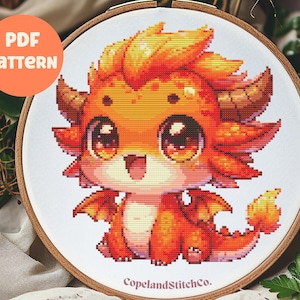 Baby Fire Dragon Cross Stitch Pattern: Fantasy Decor (PDF Download)