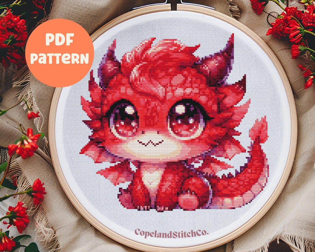 Baby Fire Dragon Cross Stitch Pattern: Fantasy Decor (PDF Download) - Etsy