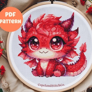 Baby Fire Dragon Cross Stitch Pattern: Fantasy Decor (PDF Download)