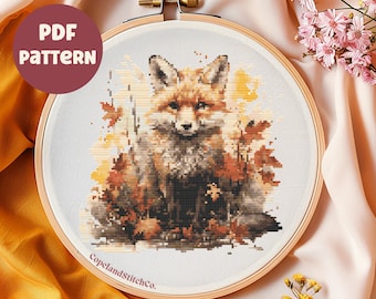 Fall Fox Cross Stitch Pattern: Watercolor Woodland Animals (PDF Download)