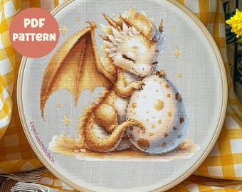 Baby Dragon Cross Stitch Pattern: Fantasy Dragon Egg (PDF Download)