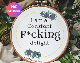 Snarky 'Constant Delight' Cross Stitch Pattern: Sassy Embroidery (PDF Pattern)