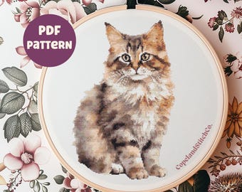 Artesanato aconchegante: desenho de gato bobtail americano em ponto cruz para imprimir