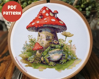 Mushroom Frog Cottagecore Cross Stitch Pattern (PDF Download)