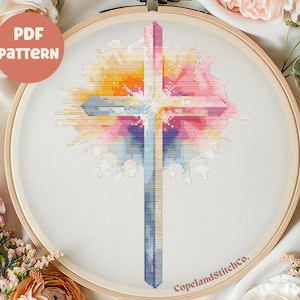 Watercolor Cross Stitch Pattern: Religious Easter Design (PDF Pattern)
