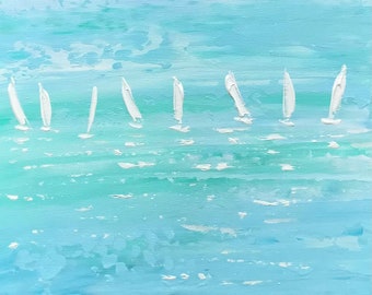 Sail boat painting coastal painting beach art by YiQi Li