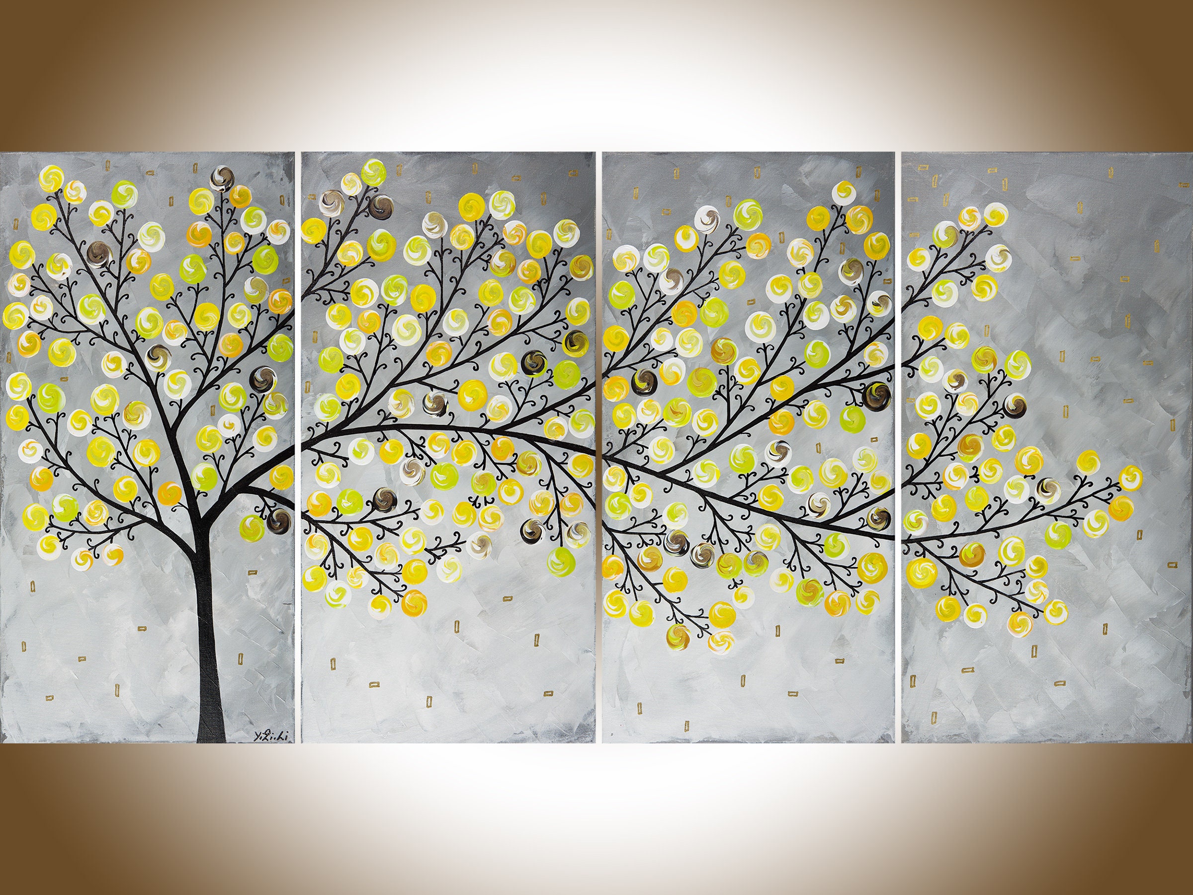 Yellow Grey Wall Art Yellow Grey Painting Large Wall Art Whimsical