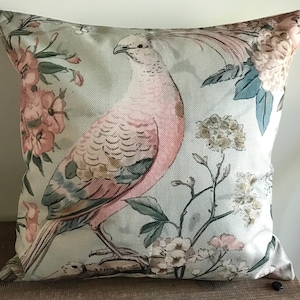 Bird Throw Pillow Cover, Vintage Floral & Bird Pattern Linen Pillowcases 18x18