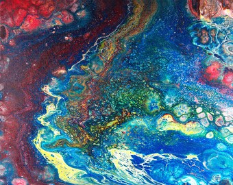 Acrylic pour fluid art Abstract art Colourful Abstract original artwork canvas wall art turquoise gold purple blue gift for her by yiqi li