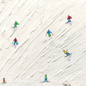 Winter Sport art ski painting Canvas art white Texture Wall Art ready to hang by YIQI LI