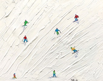 Winter Sport art ski painting Canvas art white Texture Wall Art ready to hang by YIQI LI
