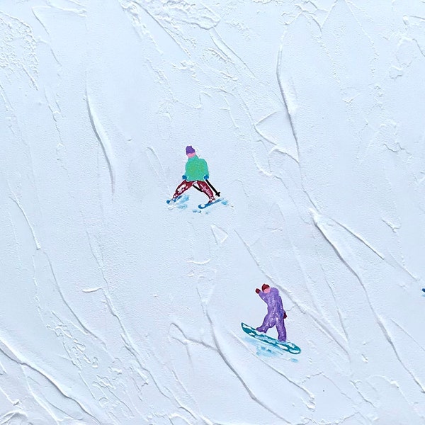 Winter sports art 36" ski painting narrow art textured canvas painting by QIQIGallery