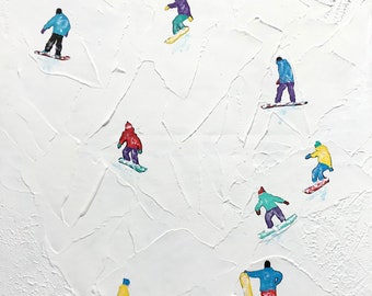 Original Winter Sport Painting on Canvas Texture Wall Art by YIQI LI
