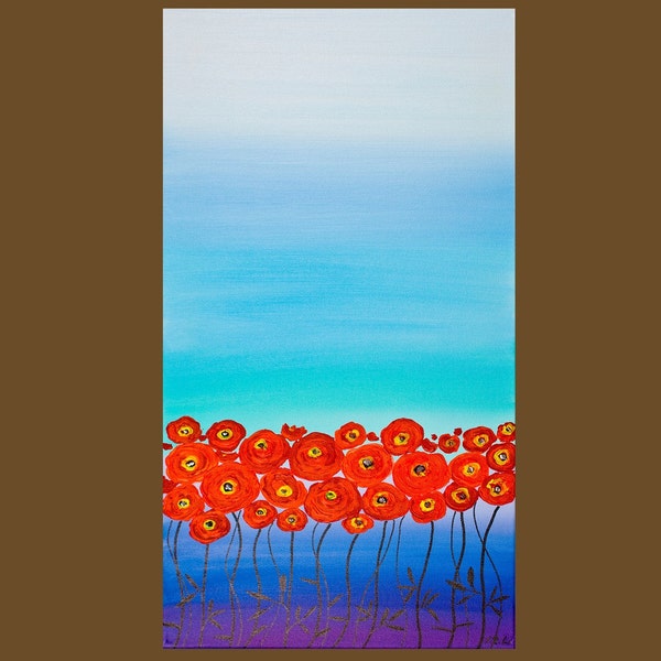 Textured Impasto Painting Happy Poppies by QIQIGALLERY 12x24